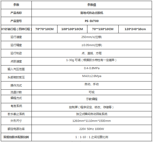 PS-DJ700落地式自動(dòng)點(diǎn)膠機(jī)參數(shù)